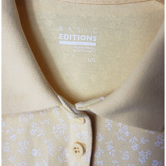 Basic Editions Womens Floral Polo Shirt Yellow/white  Size Large - Picture 4 of 7